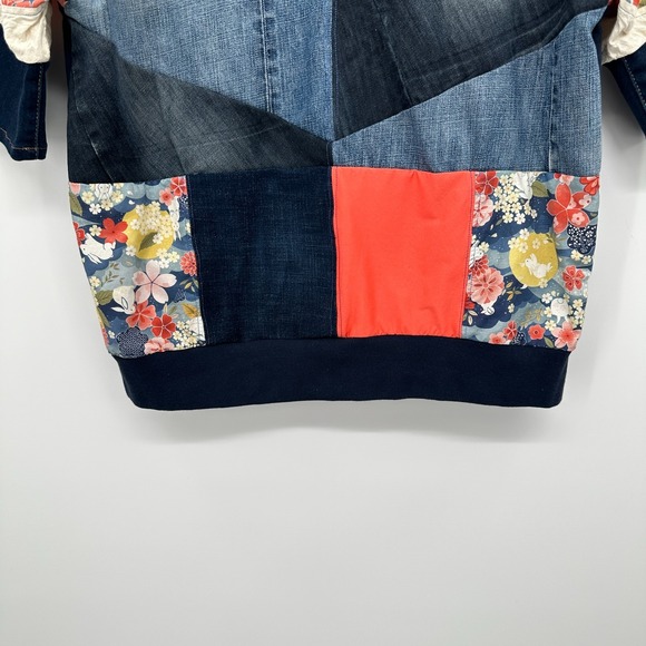 Vintage Upcycled Patchwork Top Shirt Size L XL Boho‎ Artsy Eclectic Denim Grunge - Picture 5 of 9